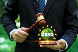 Corporate Sustainability Reporting Directive (CSRD) Concept. The European Union and financial reporting standards regarding sustainability disclosures.